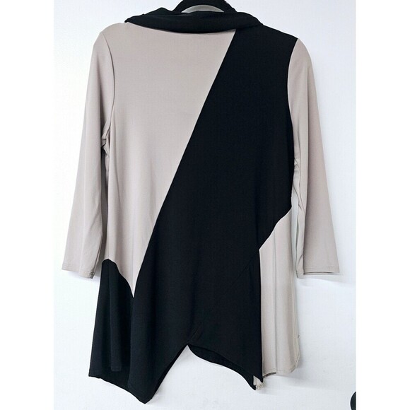 Joseph Ribkoff Work 2 Tone Color Long Sleeve Asymmetric Stretch Cowl Neck Top - Picture 3 of 3